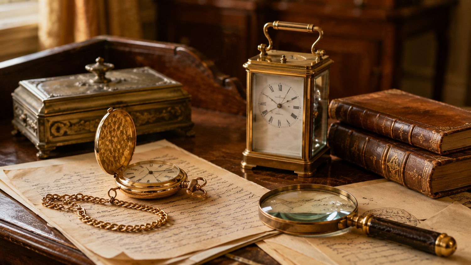 Historische Uhren und Bücher
